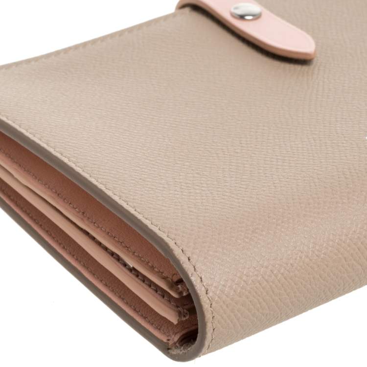 Pre Owned Celine Beige/Pink Leather Large Multifunction Strap Wallet