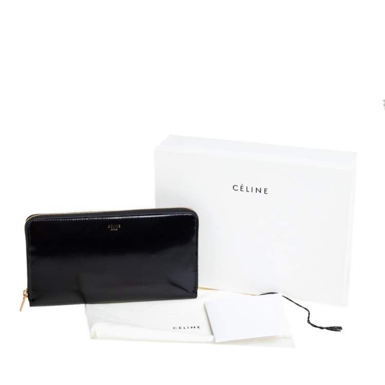 Pre Owned Celine Black Leather Large Zip Around Wallet