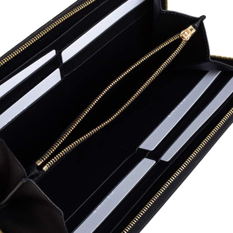 Pre Owned Celine Black Leather Large Zip Around Wallet
