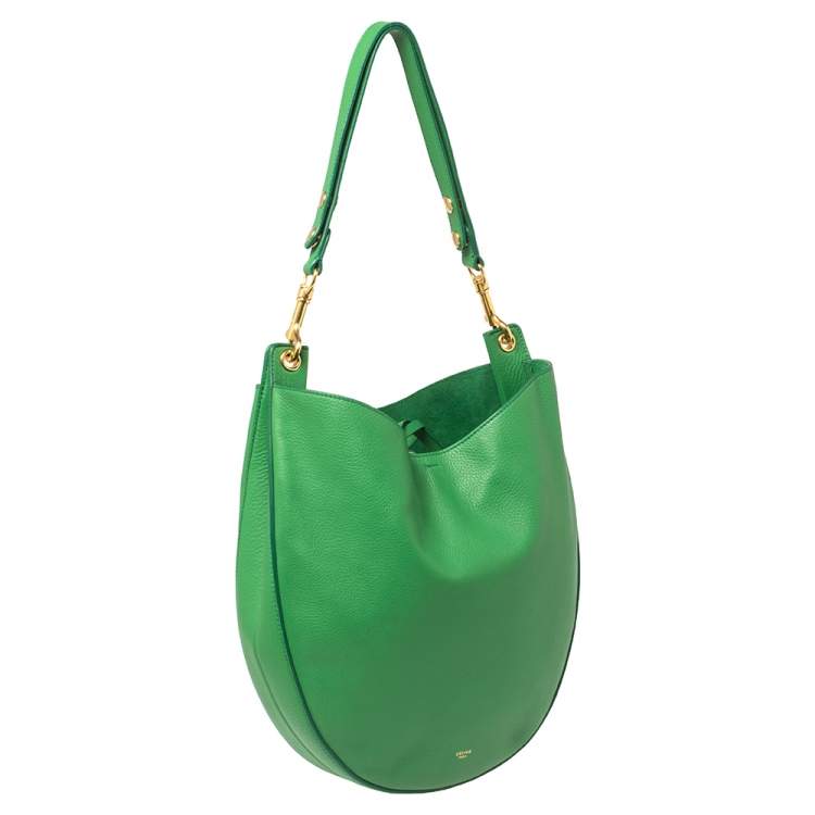 Pre Owned Celine Green Leather Trotteur Hobo