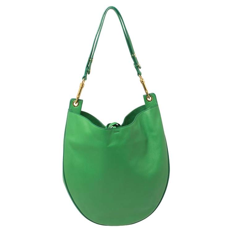 Pre Owned Celine Green Leather Trotteur Hobo
