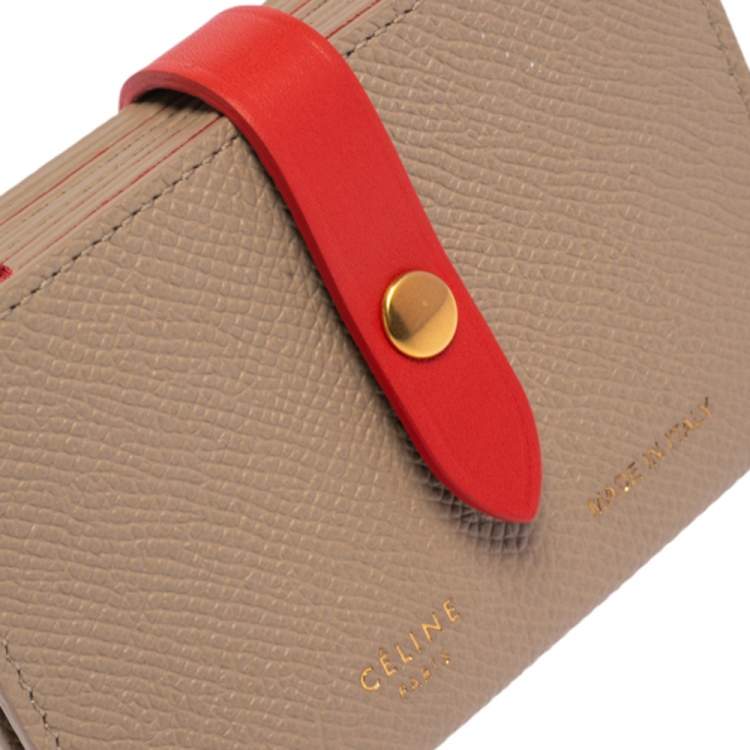 Pre Owned Celine Beige/Red Leather Accordion Card Holder