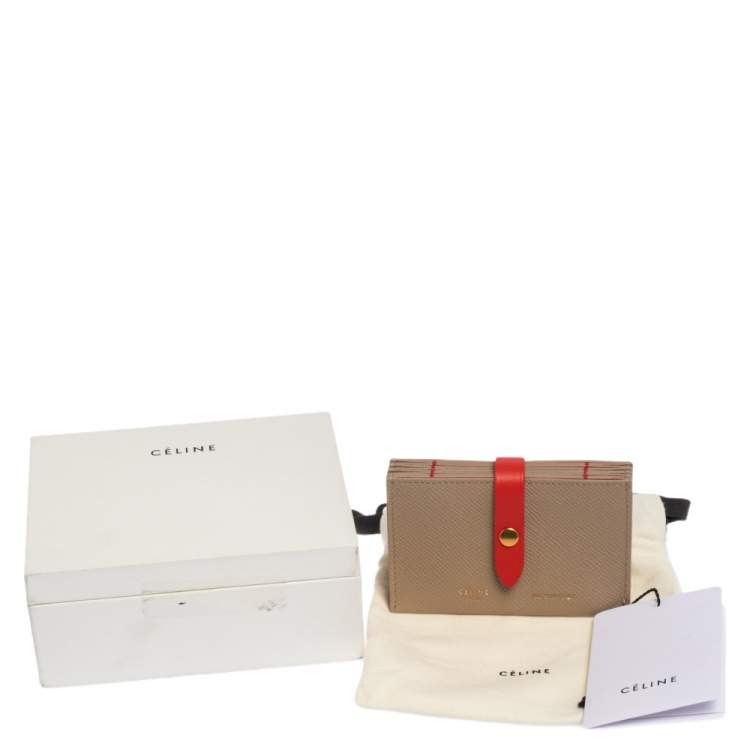 Pre Owned Celine Beige/Red Leather Accordion Card Holder