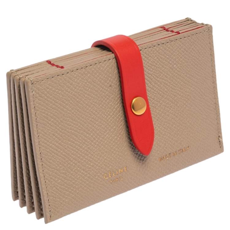 Pre Owned Celine Beige/Red Leather Accordion Card Holder