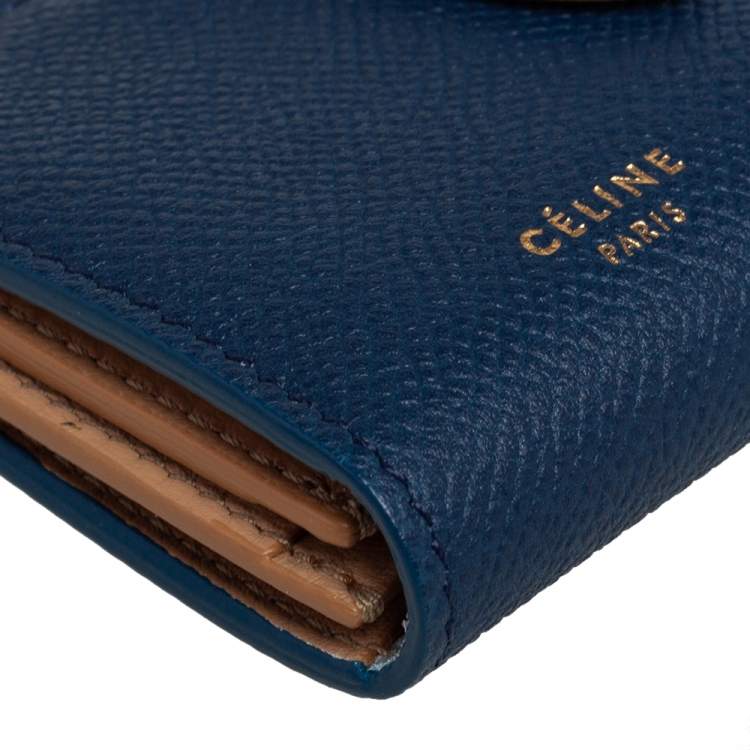 Pre Owned Celine Blue/Beige Leather Flap Card Holder