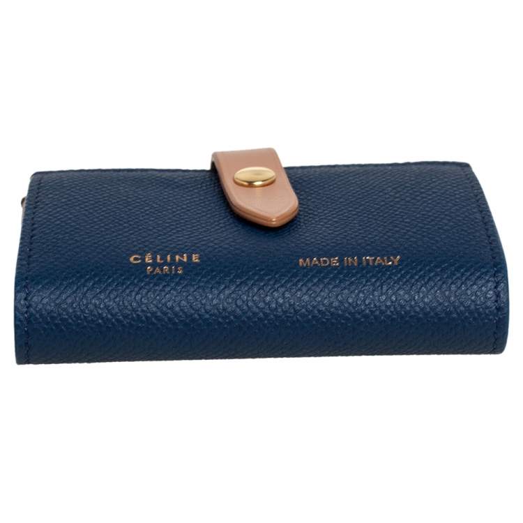 Pre Owned Celine Blue/Beige Leather Flap Card Holder