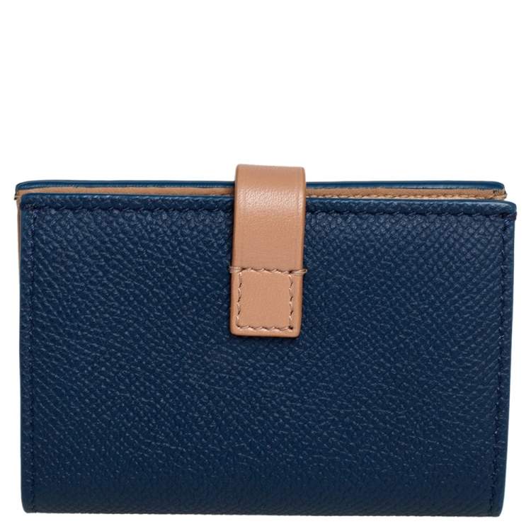 Pre Owned Celine Blue/Beige Leather Flap Card Holder