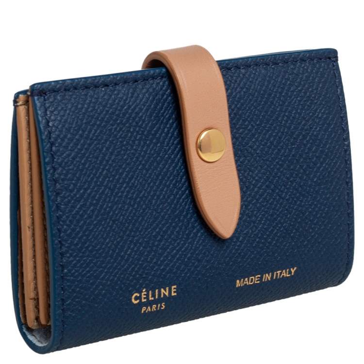 Pre Owned Celine Blue/Beige Leather Flap Card Holder