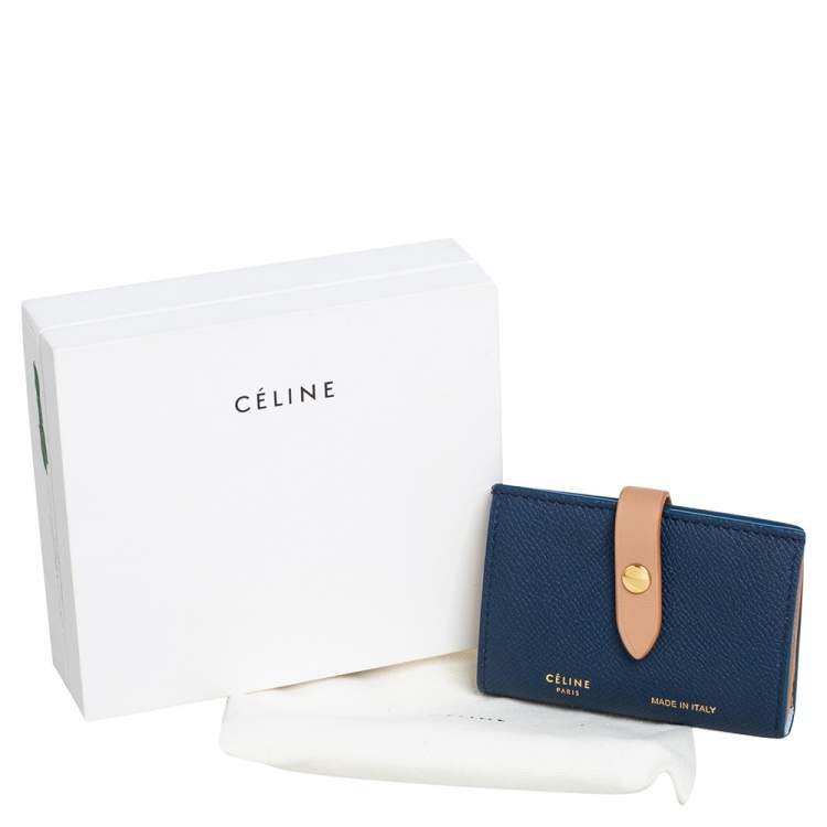 Pre Owned Celine Blue/Beige Leather Flap Card Holder