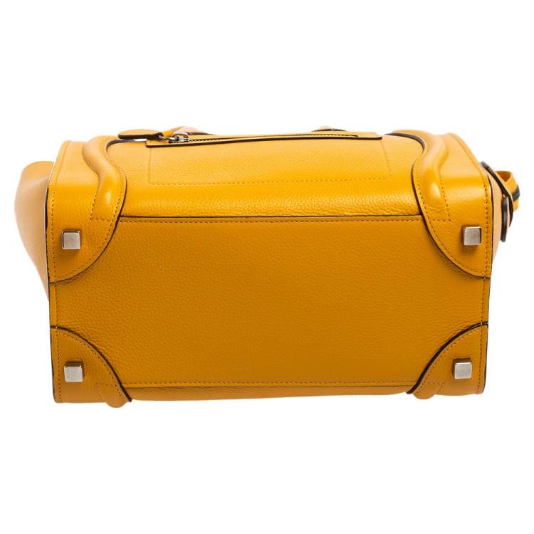 Pre Owned Celine Mustard Leather Micro Luggage Tote