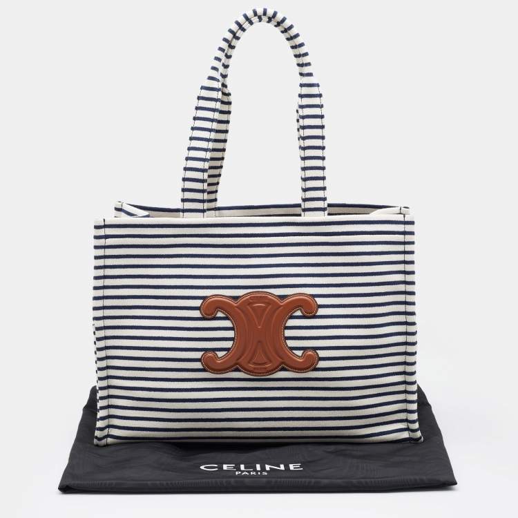 Pre Owned Celine Tricolor Striped Fabric and Leather Large Cabas Thais Tote