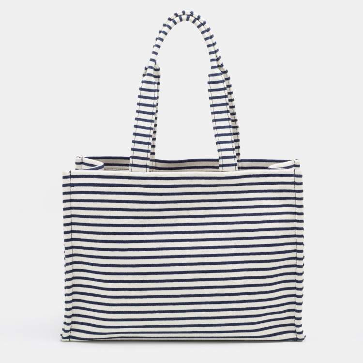 Pre Owned Celine Tricolor Striped Fabric and Leather Large Cabas Thais Tote