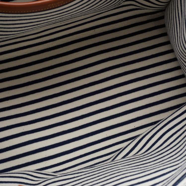 Pre Owned Celine Tricolor Striped Fabric and Leather Large Cabas Thais Tote