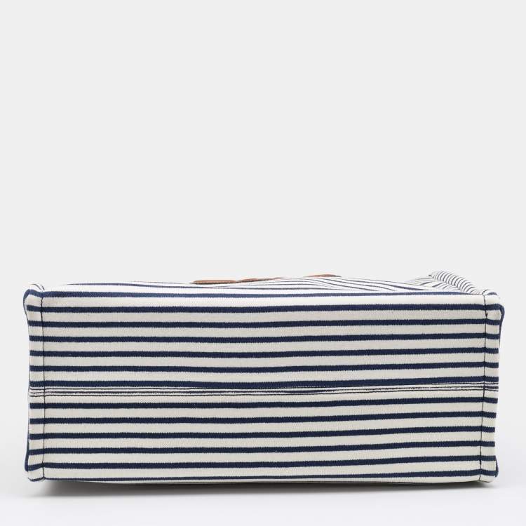 Pre Owned Celine Tricolor Striped Fabric and Leather Large Cabas Thais Tote