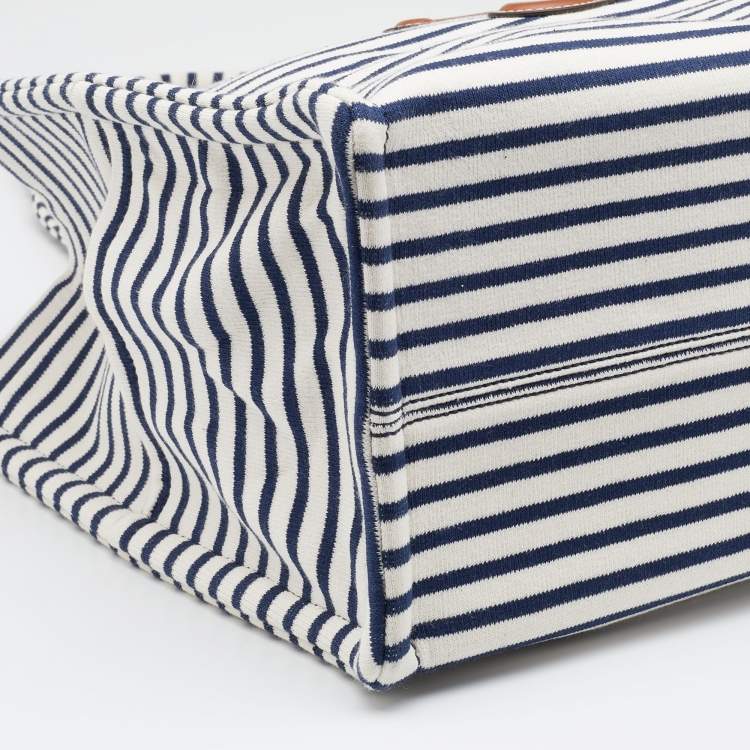 Pre Owned Celine Tricolor Striped Fabric and Leather Large Cabas Thais Tote