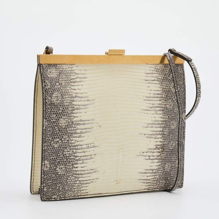 Pre Owned Celine Cream/Brown Lizard Clasp Crossbody bag