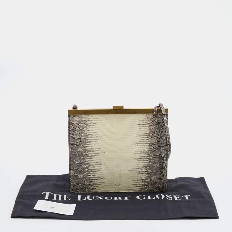 Pre Owned Celine Cream/Brown Lizard Clasp Crossbody bag