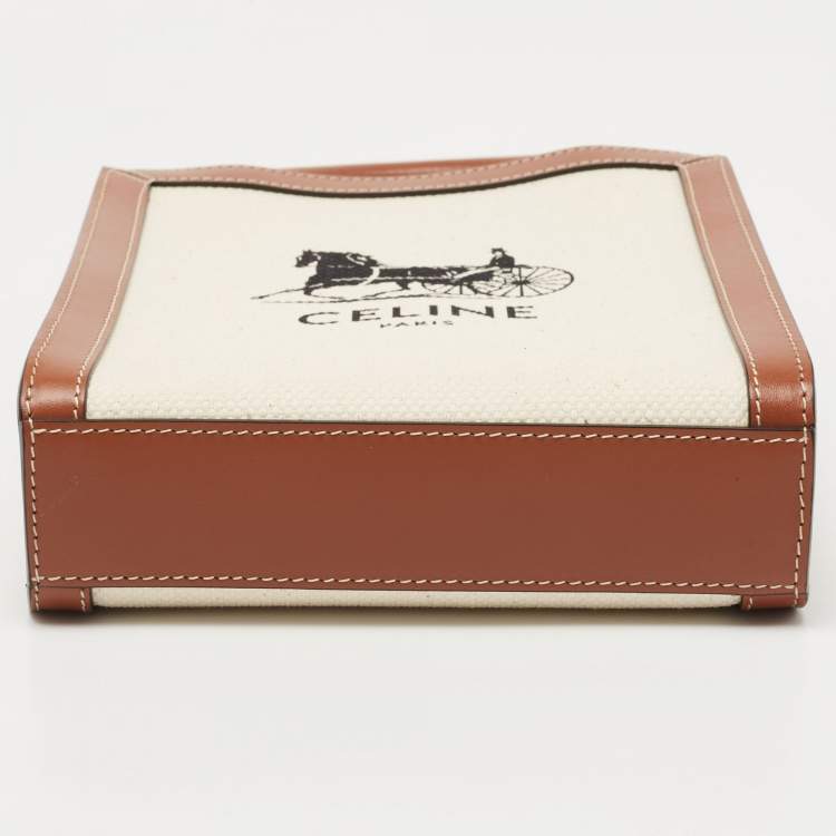 Pre Owned Celine Natural/Brown Sulky Print Canvas and Leather Mini Vertical Cabas Tote 