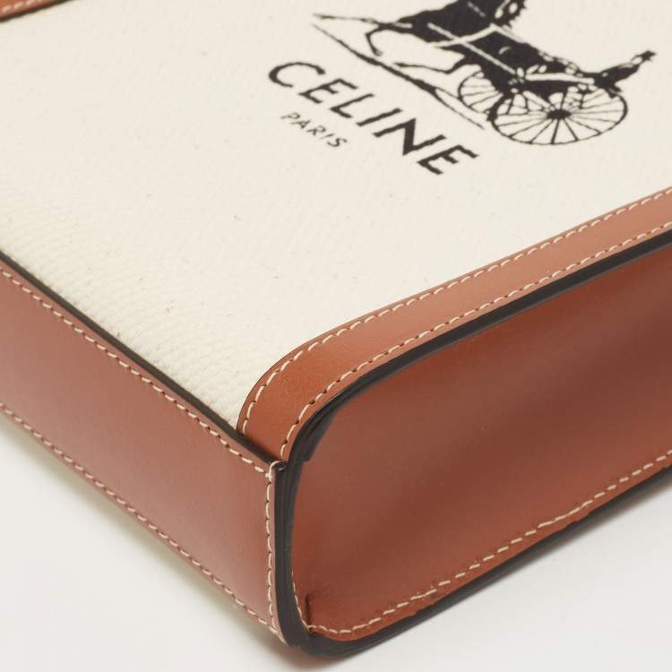 Pre Owned Celine Natural/Brown Sulky Print Canvas and Leather Mini Vertical Cabas Tote 