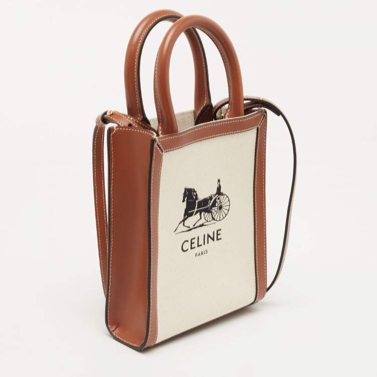 Pre Owned Celine Natural/Brown Sulky Print Canvas and Leather Mini Vertical Cabas Tote 