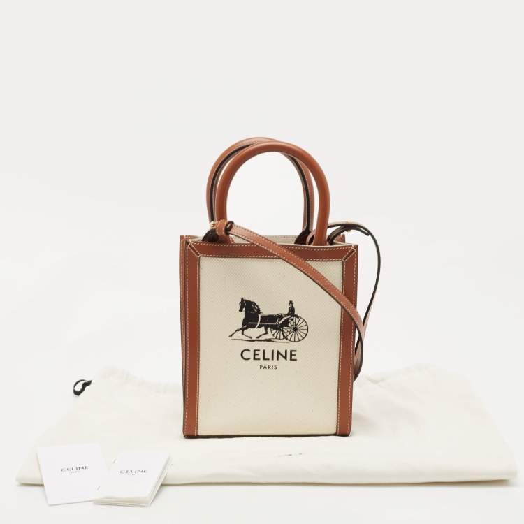 Pre Owned Celine Natural/Brown Sulky Print Canvas and Leather Mini Vertical Cabas Tote 
