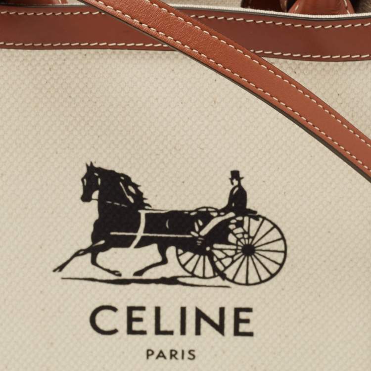 Pre Owned Celine Natural/Brown Sulky Print Canvas and Leather Mini Vertical Cabas Tote 
