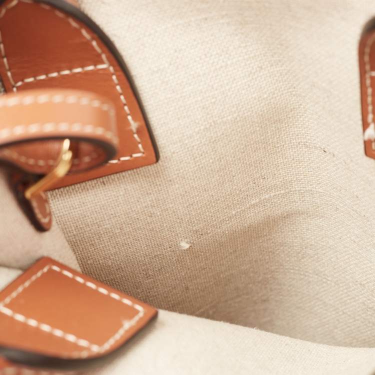 Pre Owned Celine Natural/Brown Sulky Print Canvas and Leather Mini Vertical Cabas Tote 