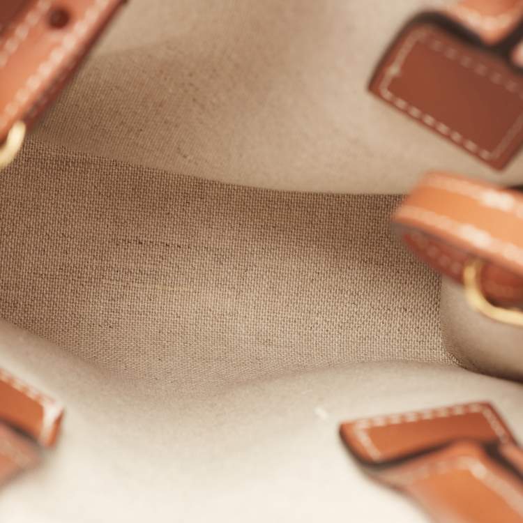 Pre Owned Celine Natural/Brown Sulky Print Canvas and Leather Mini Vertical Cabas Tote 