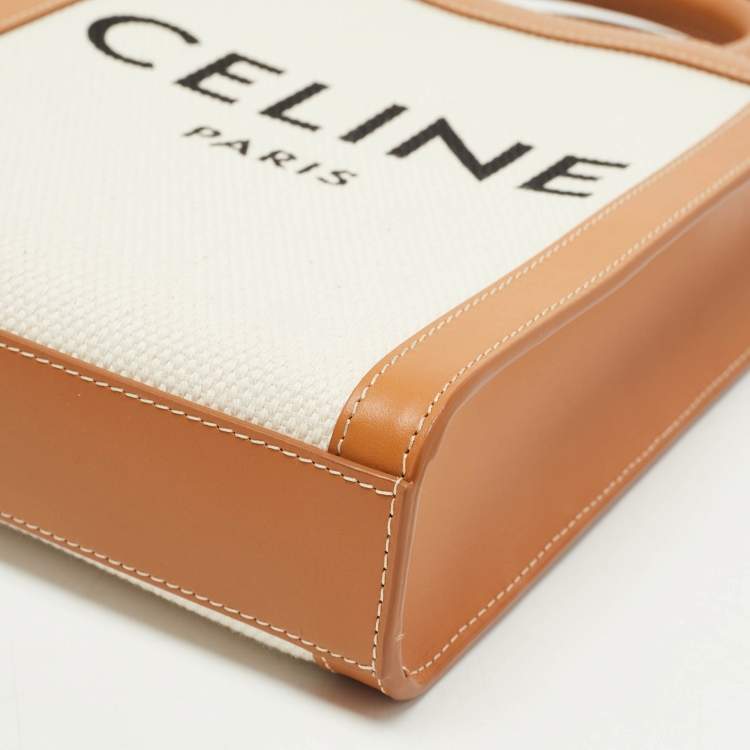 Pre Owned Celine Tan Logo Canvas and Leather Mini Vertical Cabas Tote 