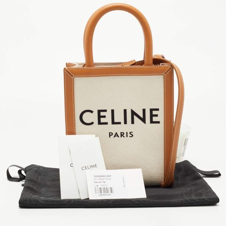 Pre Owned Celine Tan Logo Canvas and Leather Mini Vertical Cabas Tote 