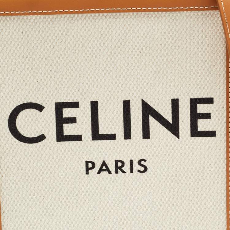 Pre Owned Celine Tan Logo Canvas and Leather Mini Vertical Cabas Tote 