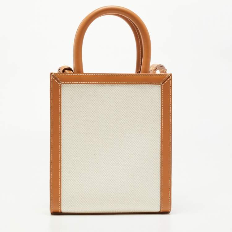 Pre Owned Celine Tan Logo Canvas and Leather Mini Vertical Cabas Tote 