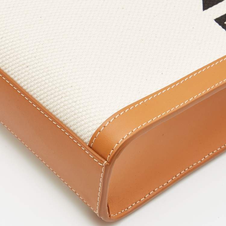 Pre Owned Celine Natural/Brown Canvas and Leather Mini Vertical Cabas Tote 