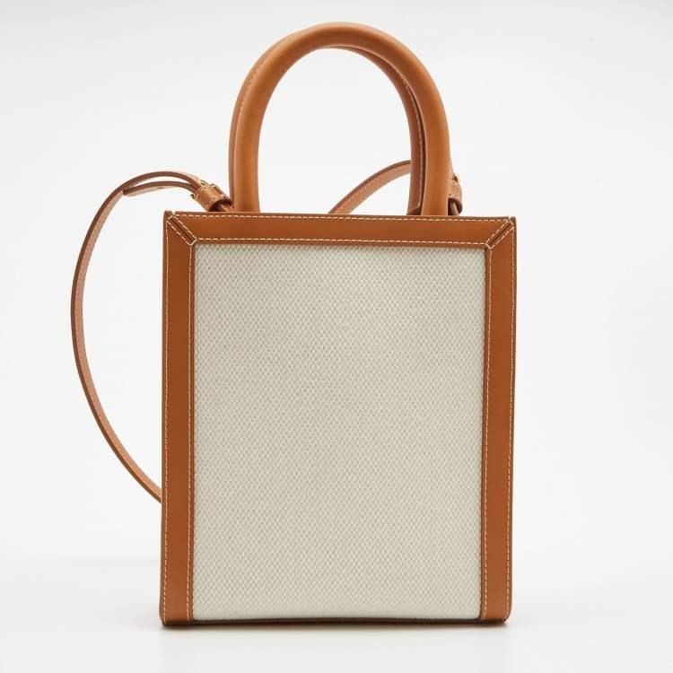 Pre Owned Celine Natural/Brown Canvas and Leather Mini Vertical Cabas Tote 