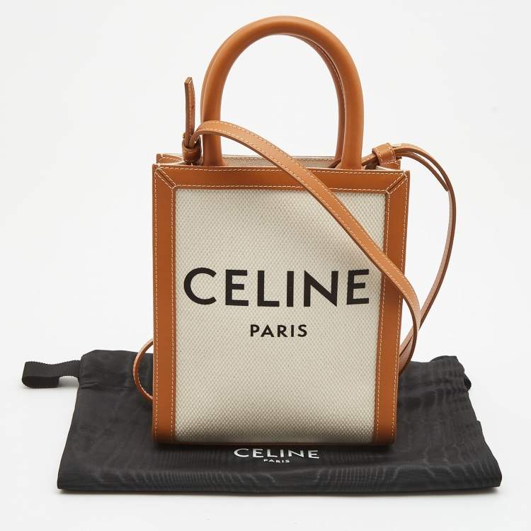 Pre Owned Celine Natural/Brown Canvas and Leather Mini Vertical Cabas Tote 