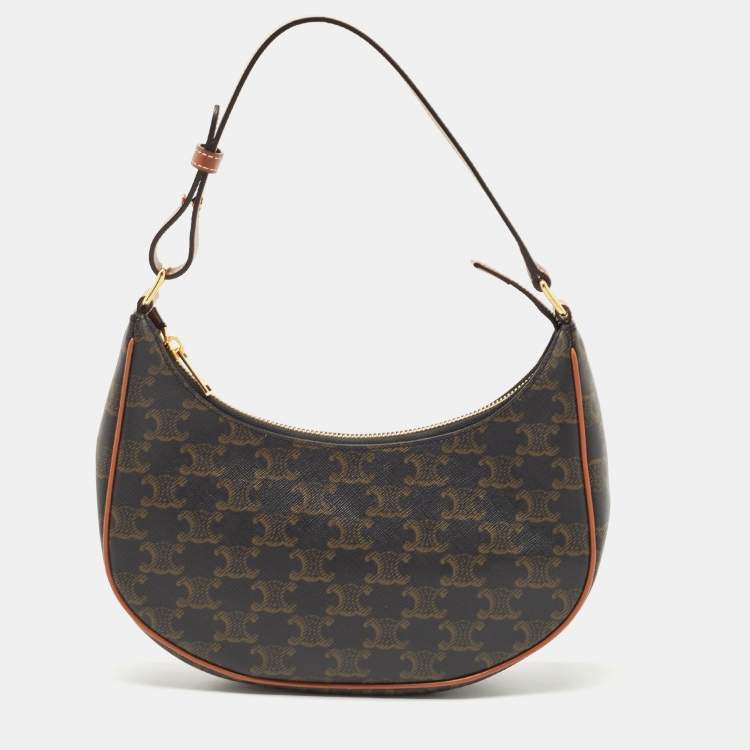 Celine Dark Brown Triomphe Coated Canvas and Leather Ava Hobo Celine ...
