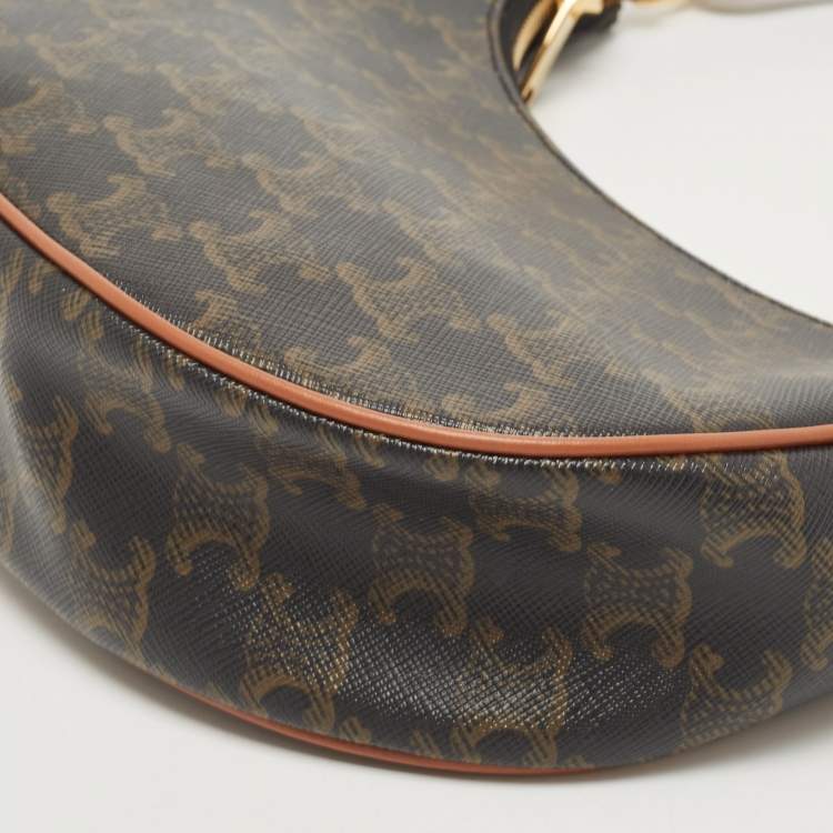 Pre Owned Celine Dark Brown Triomphe Coated Canvas and Leather Ava Hobo