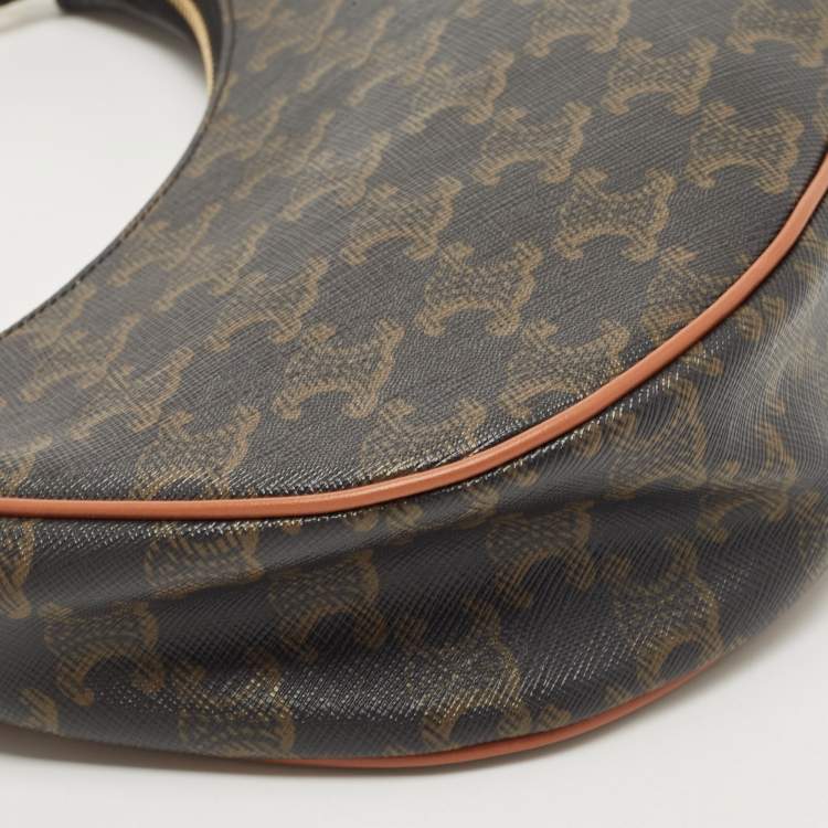 Pre Owned Celine Dark Brown Triomphe Coated Canvas and Leather Ava Hobo