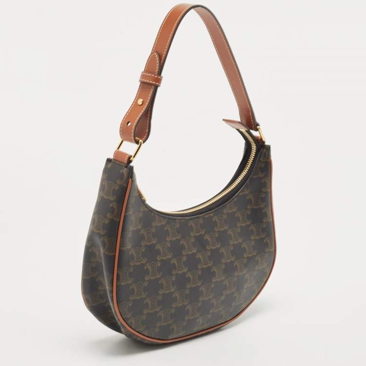 Pre Owned Celine Dark Brown Triomphe Coated Canvas and Leather Ava Hobo