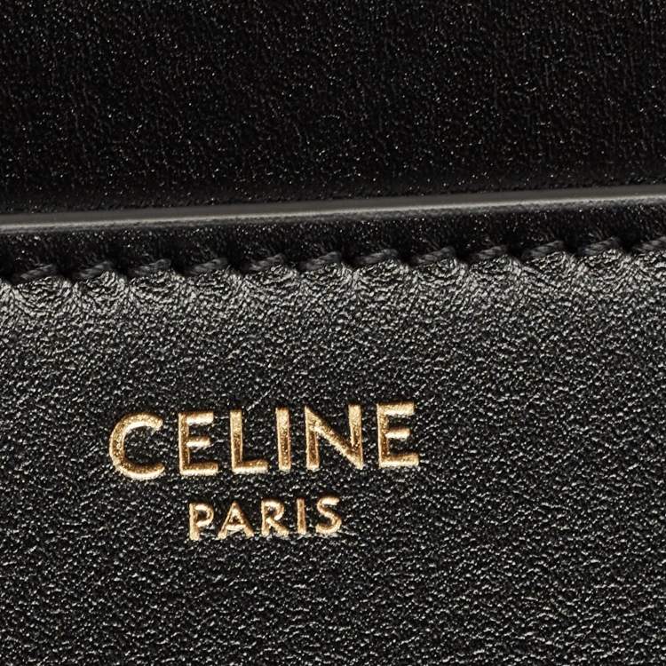 Pre Owned Celine Black Leather Medium Classique 16 Top Handle Bag
