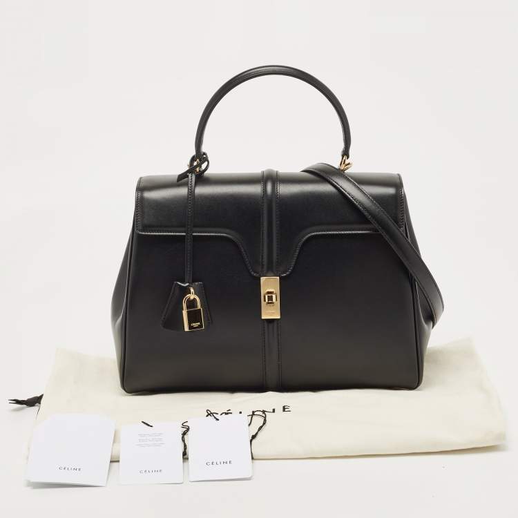 Pre Owned Celine Black Leather Medium Classique 16 Top Handle Bag