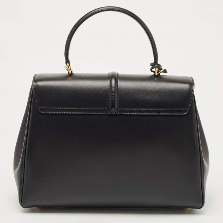 Pre Owned Celine Black Leather Medium Classique 16 Top Handle Bag