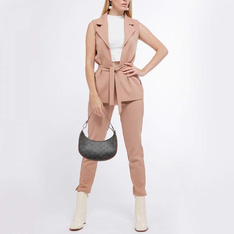 Pre Owned Celine Dark Brown Triomphe Coated Canvas and Leather Ava Hobo