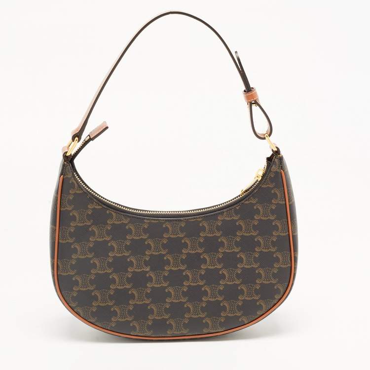 Pre Owned Celine Dark Brown Triomphe Coated Canvas and Leather Ava Hobo