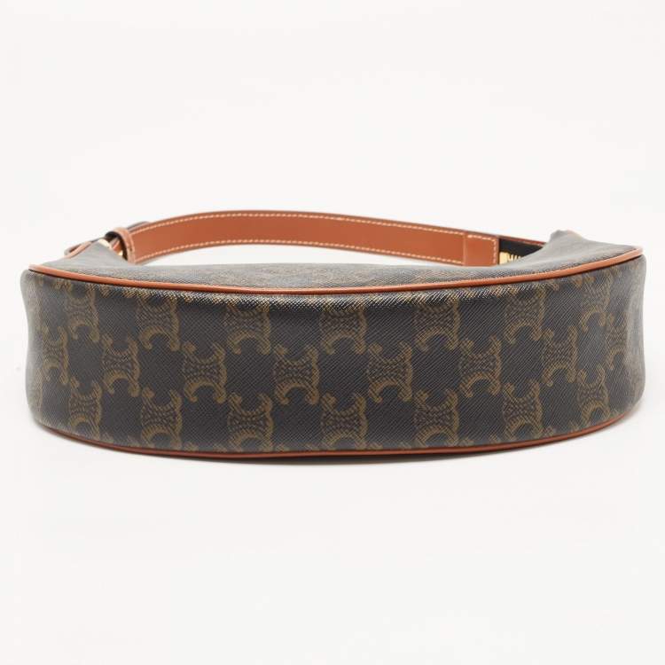 Pre Owned Celine Dark Brown Triomphe Coated Canvas and Leather Ava Hobo