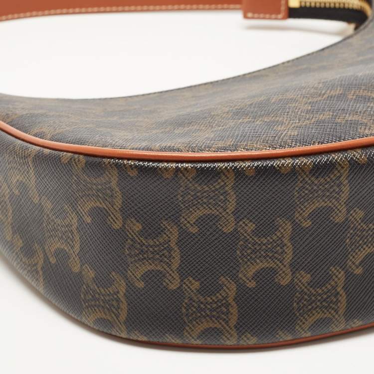 Pre Owned Celine Dark Brown Triomphe Coated Canvas and Leather Ava Hobo