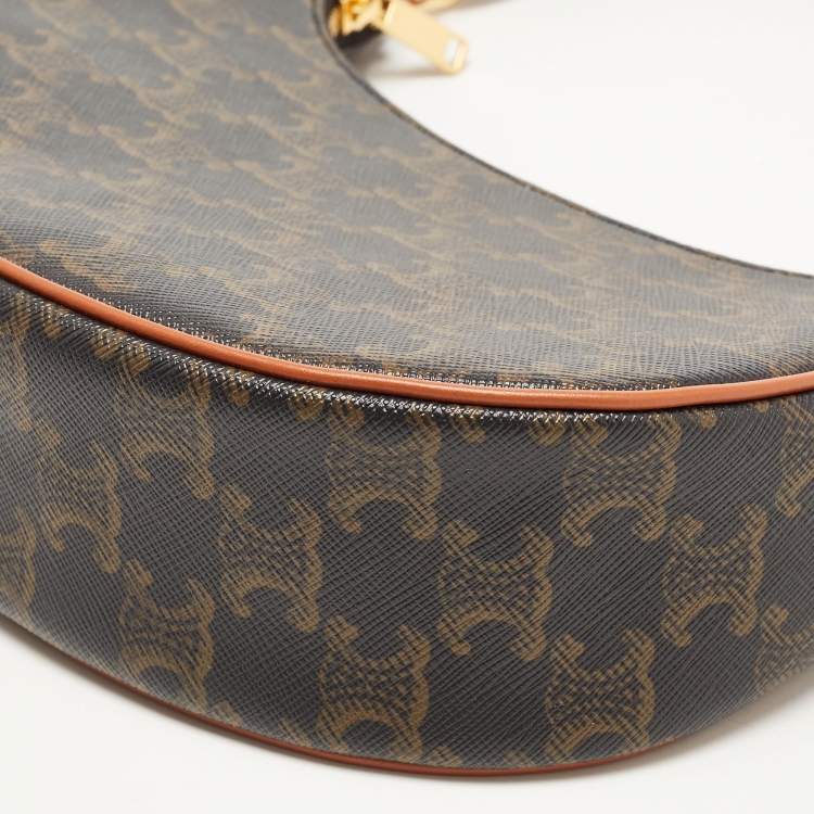 Pre Owned Celine Dark Brown Triomphe Coated Canvas and Leather Ava Hobo