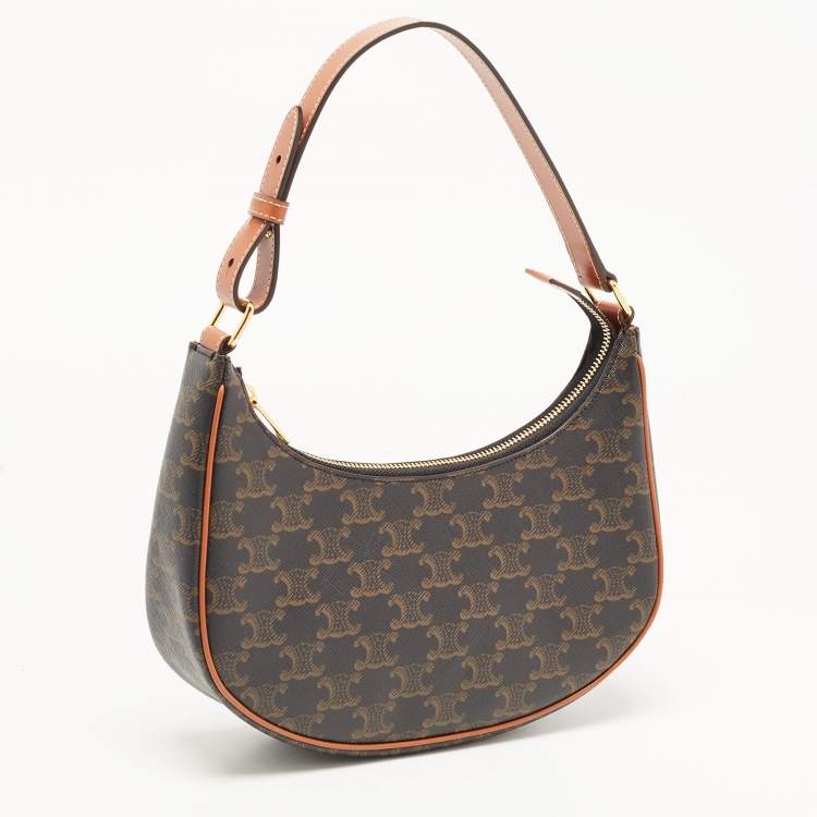 Pre Owned Celine Dark Brown Triomphe Coated Canvas and Leather Ava Hobo