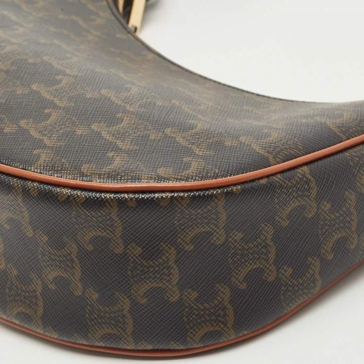 Pre Owned Celine Dark Brown Triomphe Coated Canvas and Leather Ava Hobo