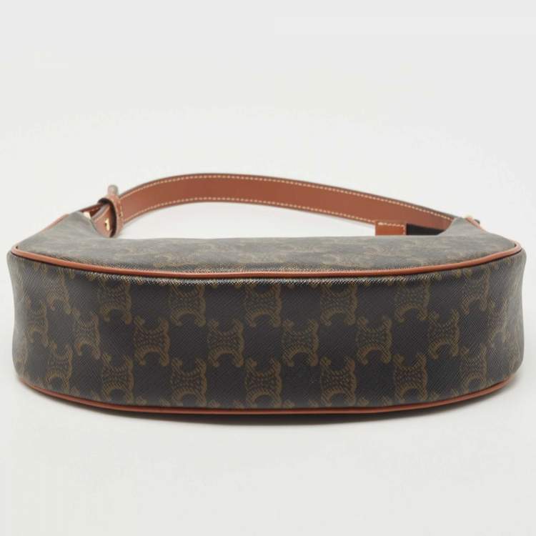 Pre Owned Celine Dark Brown Triomphe Coated Canvas and Leather Ava Hobo